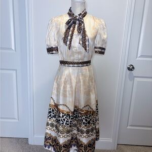 Chic Cream and Black Patterned Skirt Set